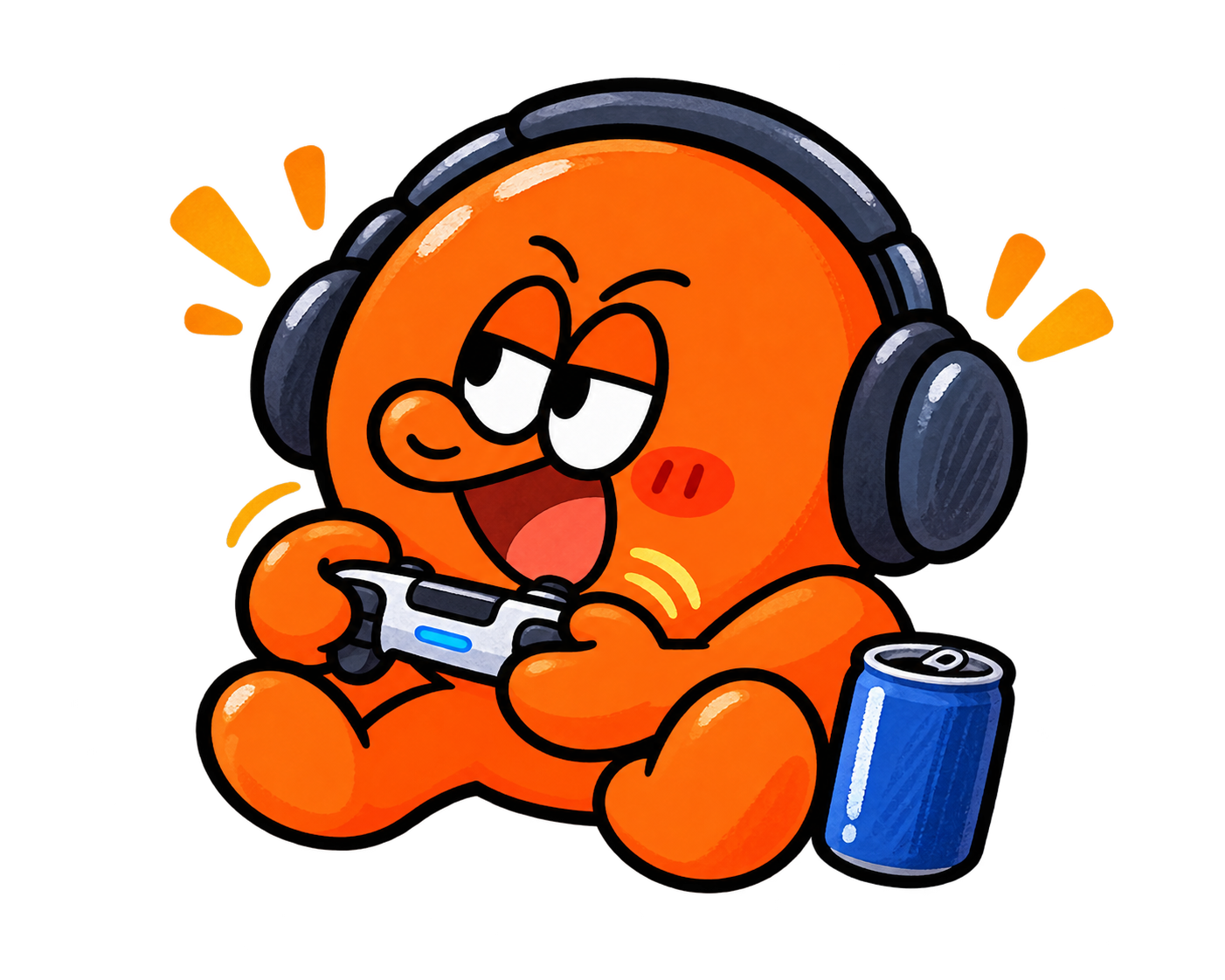 ヘッドホンを着けてゲームを楽しむおじタコのイラスト
